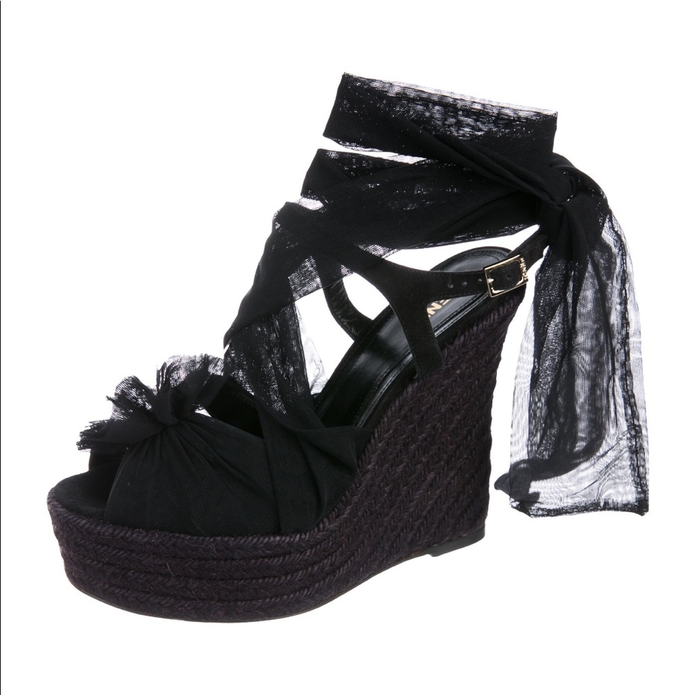 Fendi Black Espadrille Wedges